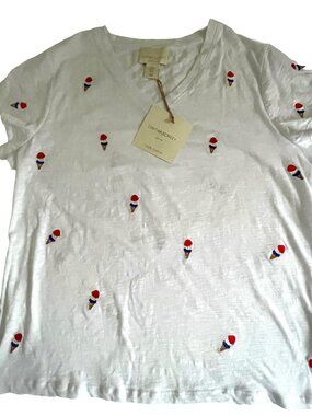 Cynthia Rowley XL Embroidered Ice Cream Cone Cotton Tee NWT